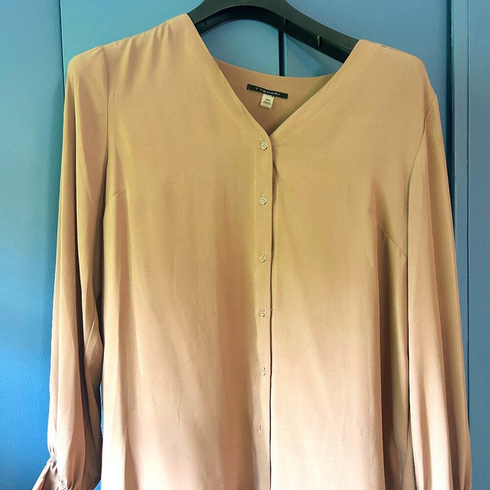 T Tahari Flowy Blouse in Sable/Blush – Size M